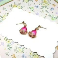 No.526☆雫×フラワー（グラデピンク） ピアス イヤリング マスクチャーム