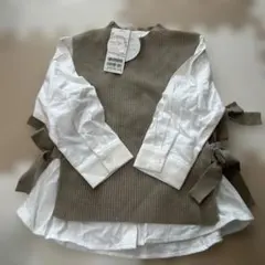 プティマイン　ブラウスとニットベストのセット　Mサイズ（110）