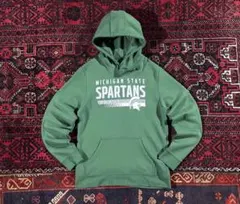 USA古着 カレッジロゴ プルオーバー パーカー グリーン M