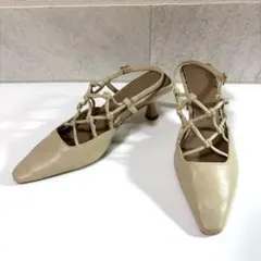 RANDAランダ ポインテッドトゥ バックストラップパンプス ベージュ S