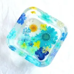 NO.321固まるハーバリウム食品接触OK●お花のスクエアトレイ/四角い小物入れ