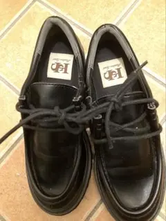 レザー ブラック レースアップシューズ 厚底　23 M
