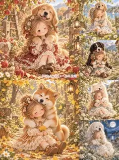 PARADISEパネル生地　 女の子柄　犬柄　P686