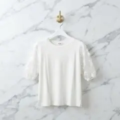BEAMS HEART 刺繍チュール袖 半袖トップス ホワイト