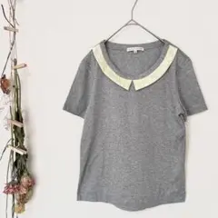 美品【ALMA EN ROSE】ハナエモリ　丸襟　花柄刺繍Tシャツ　日本製のサムネイル