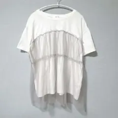 myuwa チュール重ね 半袖Tシャツ ホワイト 3Lのサムネイル