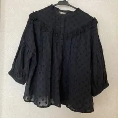 Samansa Mos2 黒フリル付き半袖シャツ　新品