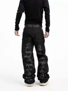 DETW 25AW レターリング バギーデニム ワイドパンツ Y2K opiumのサムネイル