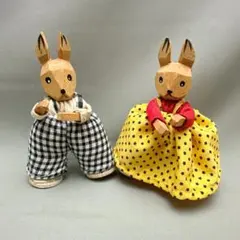 ビンテージ　木製　ウサギ　人形　アンティーク　2匹まとめ売り　レトロ