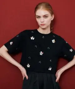 【LOULOU WILLOUGHBY】スパンコールＴシャツ　ブラックのサムネイル
