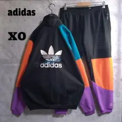 アディダス★異素材 切替 フリース ハーフジップ セットアップ 上下組 XL相当
