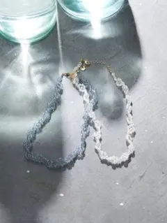 earth music&ecology クリアビーズ編み ショートネックレス 白