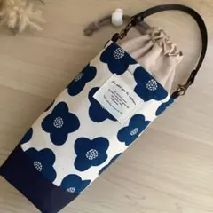 保温　保冷　ペットボトルカバー　ホルダー　水筒ケース　花柄×ネイビー