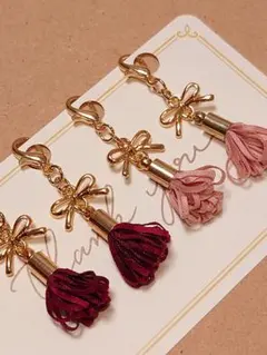 152 リボン タッセル ハンドメイドチャーム 4個 まとめ売り ゴールド