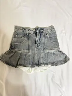 グレー デニム プリーツミニスカート