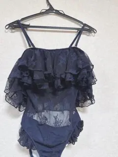 【値下げ】ネイビー フリル レース 水着 未使用　タグ付きのサムネイル