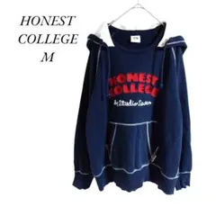 HONEST COLLEGE ネイビー 刺繍ロゴ パーカー フーディ スウェット