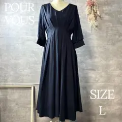 POURVOUS レース切り替え パーティードレス 大きいサイズ　ロング&袖ありのサムネイル