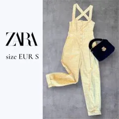 ZARA ギンガムチェック柄サロペット Sサイズ イエロー クロスストラップ