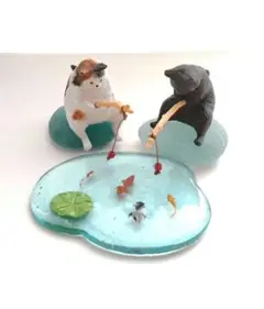 No.872 釣りする猫ちゃん　金魚レジン　シーグラス　黒猫置物　フィギュア