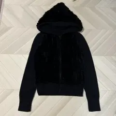 ダイアグラム　フード付き黒パーカー ファーパーカー