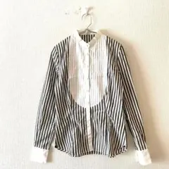 未使用タグ付☆【アンタイトル】ピンタックブラウス ストライプ綿100% Sのサムネイル
