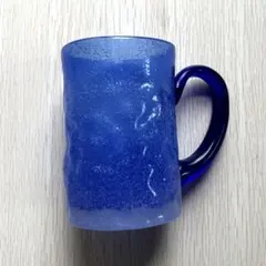 琉球ガラス blu× 手吹ガラス マグカップ ブルー 気泡入り レトロ 未使用