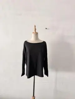 evam eva エヴァムエヴァ リネン混 ワイドプルオーバー ブラックのサムネイル
