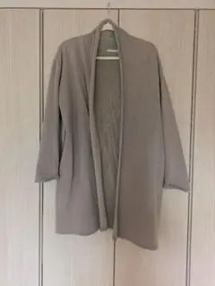 Dou dou ロングカーディガン 長袖 フリース素材 グレーベージュ