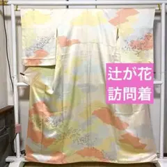 着物-辻が花着物111【辻が花訪問着】淡彩雲取り文様優しいパステルカラー 正絹