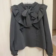 evelyn ラメリボンブラウス グレー