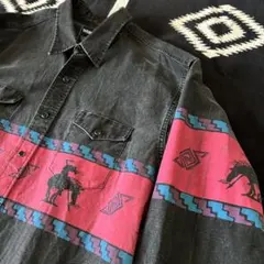 80s 激レア ヴィンテージ USA製 ネイティヴ柄 卍ラングラー ブラック