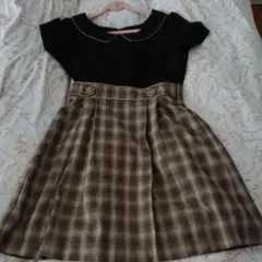 えり チェック 半袖 ワンピース