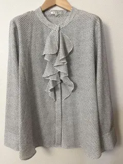 EMMA JAMES ドット柄　フリル付き　長袖　ブラウス LLサイズ