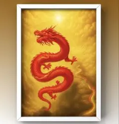 赤色の昇り竜　開運と幸福　額縁付き　吉祥のグラフィック