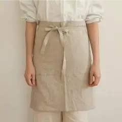 【母の日ギフト】綿麻 カフェエプロン ギャルソン生成り リネンポケット付シンプルのサムネイル