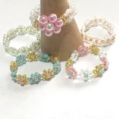 ビーズ花モチーフリング5個セット