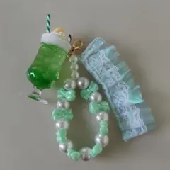 ハンドメイド ストラップ クリームソーダ メロン スイーツデコ 推し活 グリーン