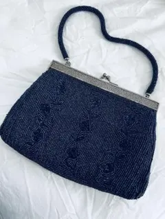 【総ビーズ(ネイビー)】和装|レトロバック|パーティやディナー用