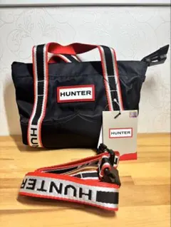 HUNTER ナイロン トートバッグ 黒/赤