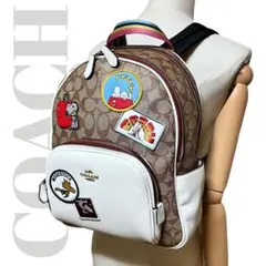 極美品　レア　コーチ　リュック　スヌーピーコラボ　PVC レザー　ワッペン