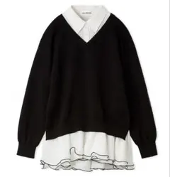 【新品】Lily Brown シャツドッキングフリルミニワンピース　BLK