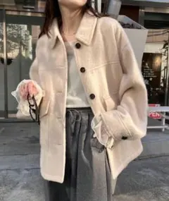 新品タグ付　シャギーアソート柄オーバージャケット　アイボリー