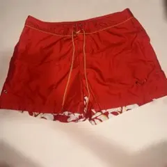 レディース サーフパンツ レッド 花柄