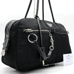 ✨美品✨プラダ トートバッグ 三角ロゴプレート 南京錠 ナイロン レザー 黒