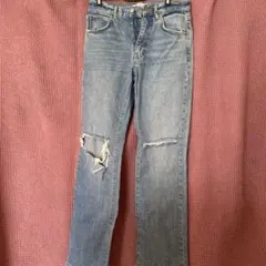 ZARA ダメージ加工 ライトブルーデニム 大きめ丈長め 美品 ダメージジーンズ