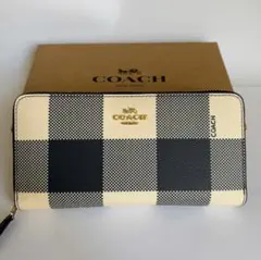 コーチ 長財布 F25966 チェック ネイビー