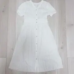 総レース コットンワンピース 綿100% 白 ロングワンピ