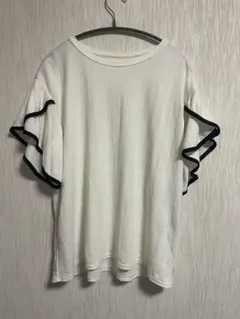 GRL バイカラーフリル袖 パイピングTシャツ F