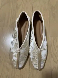 24cm花柄刺繍フラットシューズ 中華　チャイナ